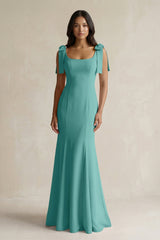 Square Neck Mermaid Bridesmaid Dress With Bow in Pale Pistachio - KissProm Bridesmaid Dresses