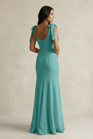 Square Neck Mermaid Bridesmaid Dress With Bow in Pale Pistachio - KissProm Bridesmaid Dresses