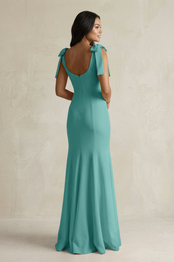 Square Neck Mermaid Bridesmaid Dress With Bow in Pale Pistachio - KissProm Bridesmaid Dresses