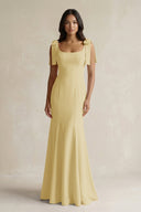 Square Neck Mermaid Bridesmaid Dress With Bow in Pastel Yellow - KissProm Bridesmaid Dresses