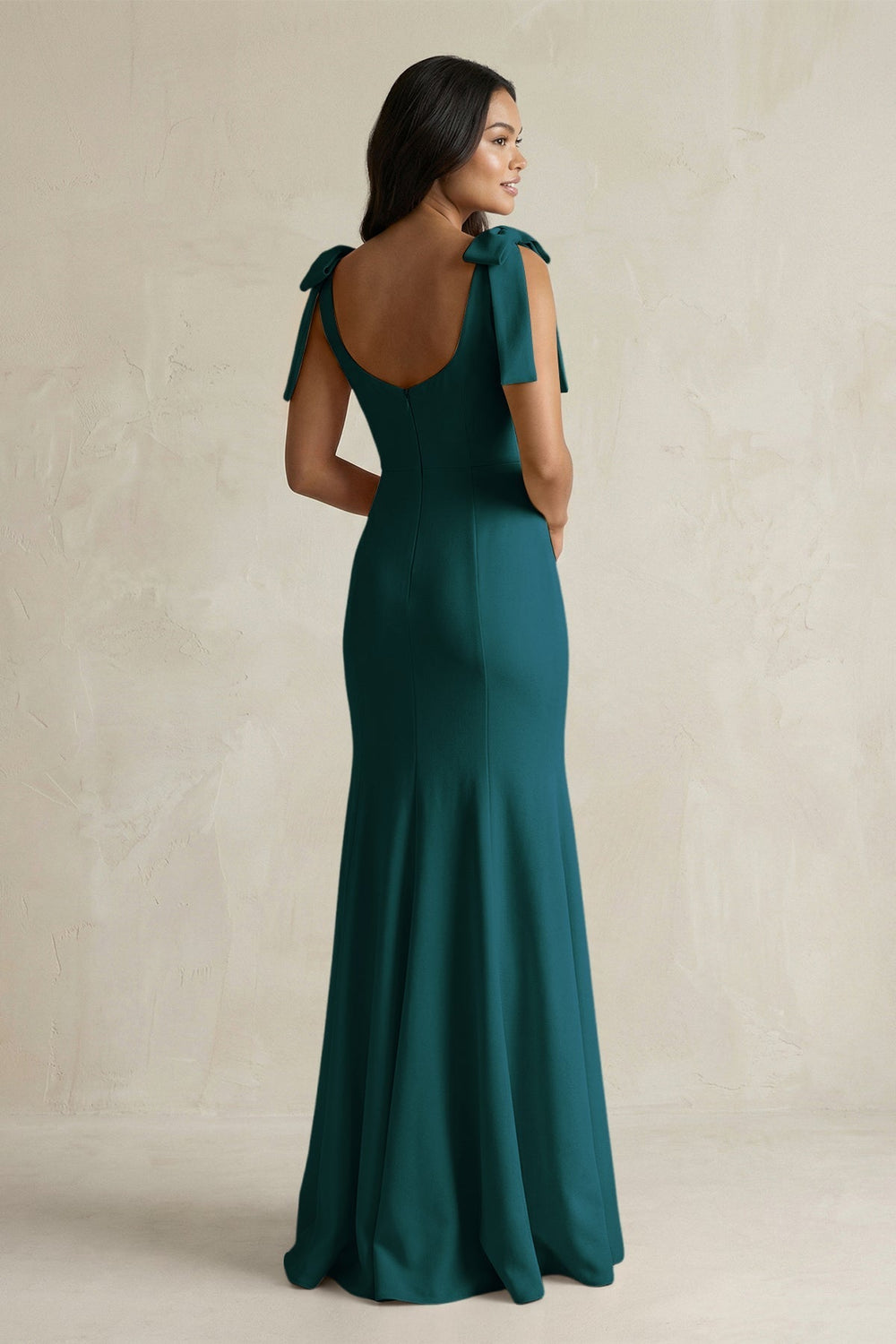 Square Neck Mermaid Bridesmaid Dress With Bow in Pine - KissProm Bridesmaid Dresses