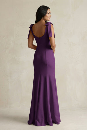 Square Neck Mermaid Bridesmaid Dress With Bow in Plum - KissProm Bridesmaid Dresses