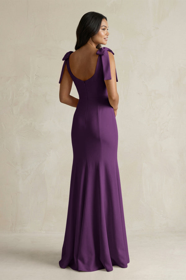 Square Neck Mermaid Bridesmaid Dress With Bow in Plum - KissProm Bridesmaid Dresses