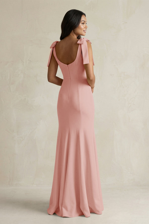 Square Neck Mermaid Bridesmaid Dress With Bow in Rose Petal - KissProm Bridesmaid Dresses