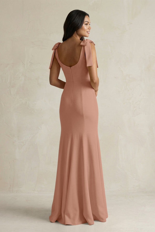 Square Neck Mermaid Bridesmaid Dress With Bow in Rosette - KissProm Bridesmaid Dresses