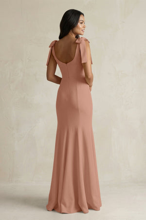 Square Neck Mermaid Bridesmaid Dress With Bow in Rosette - KissProm Bridesmaid Dresses