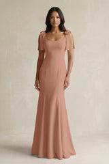 Square Neck Mermaid Bridesmaid Dress With Bow in Rosette - KissProm Bridesmaid Dresses