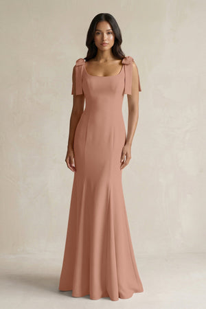 Square Neck Mermaid Bridesmaid Dress With Bow in Rosette - KissProm Bridesmaid Dresses