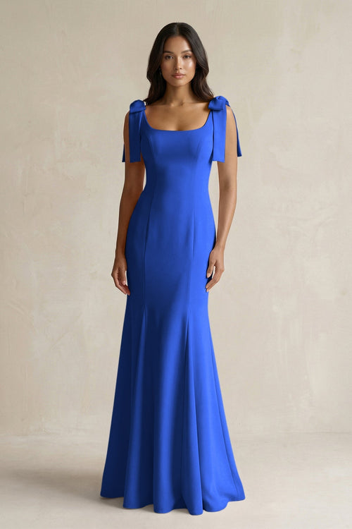 Square Neck Mermaid Bridesmaid Dress With Bow in Royal Blue - KissProm Bridesmaid Dresses