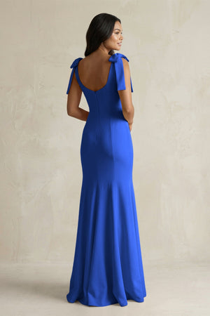 Square Neck Mermaid Bridesmaid Dress With Bow in Royal Blue - KissProm Bridesmaid Dresses