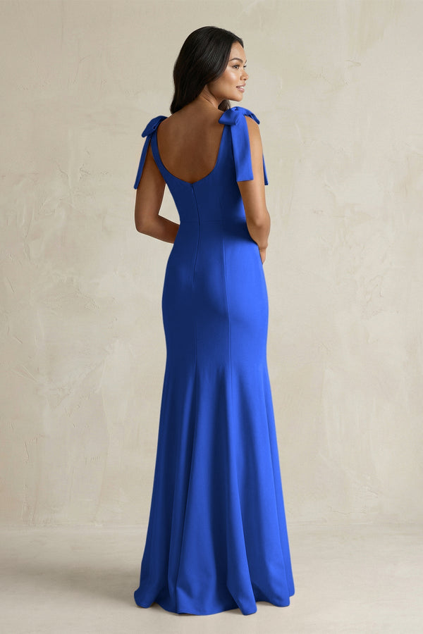 Square Neck Mermaid Bridesmaid Dress With Bow in Royal Blue - KissProm Bridesmaid Dresses