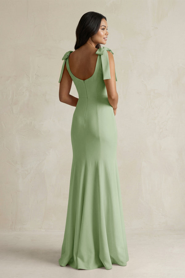 Square Neck Mermaid Bridesmaid Dress With Bow in Sage - KissProm Bridesmaid Dresses