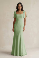 Square Neck Mermaid Bridesmaid Dress With Bow in Sage - KissProm Bridesmaid Dresses