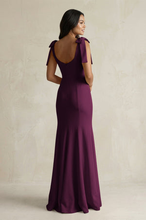 Square Neck Mermaid Bridesmaid Dress With Bow in Sangria - KissProm Bridesmaid Dresses