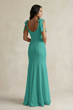 Square Neck Mermaid Bridesmaid Dress With Bow in Sea Glass - KissProm Bridesmaid Dresses