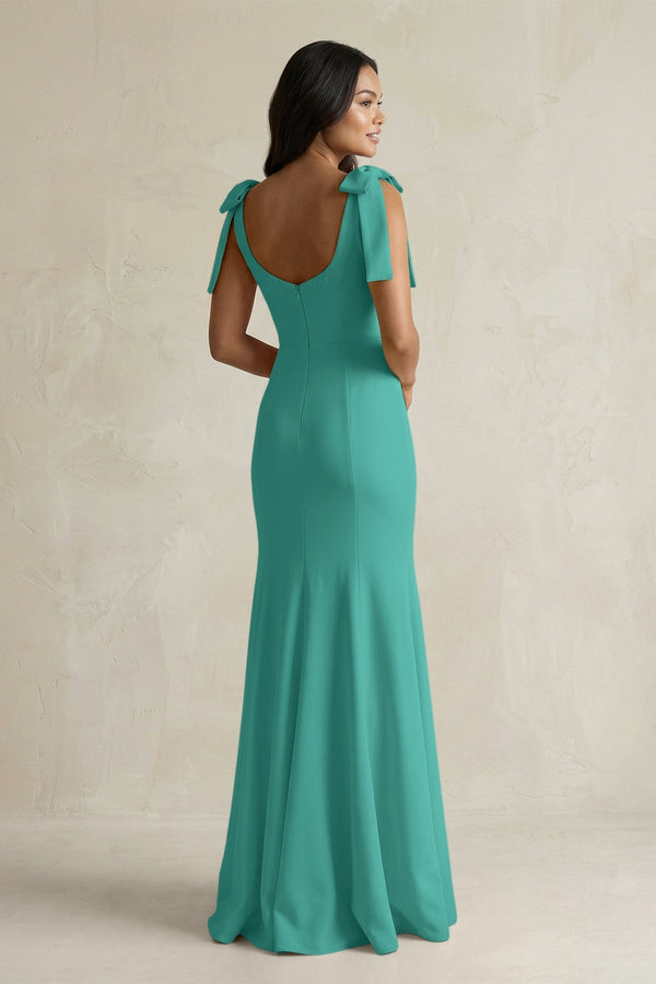 Square Neck Mermaid Bridesmaid Dress With Bow in Sea Glass - KissProm Bridesmaid Dresses
