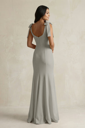 Square Neck Mermaid Bridesmaid Dress With Bow in Silver - KissProm Bridesmaid Dresses