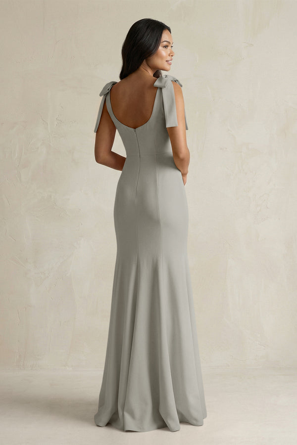Square Neck Mermaid Bridesmaid Dress With Bow in Silver - KissProm Bridesmaid Dresses