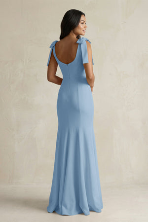 Square Neck Mermaid Bridesmaid Dress With Bow in Sky Blue - KissProm Bridesmaid Dresses