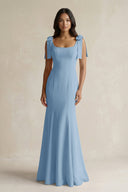 Square Neck Mermaid Bridesmaid Dress With Bow in Sky Blue - KissProm Bridesmaid Dresses