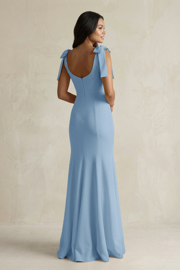 Square Neck Mermaid Bridesmaid Dress With Bow in Sky Blue - KissProm Bridesmaid Dresses