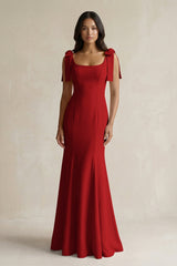 Square Neck Mermaid Bridesmaid Dress With Bow in Spice - KissProm Bridesmaid Dresses