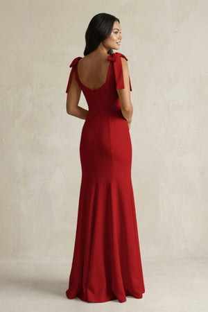 Square Neck Mermaid Bridesmaid Dress With Bow in Spice - KissProm Bridesmaid Dresses