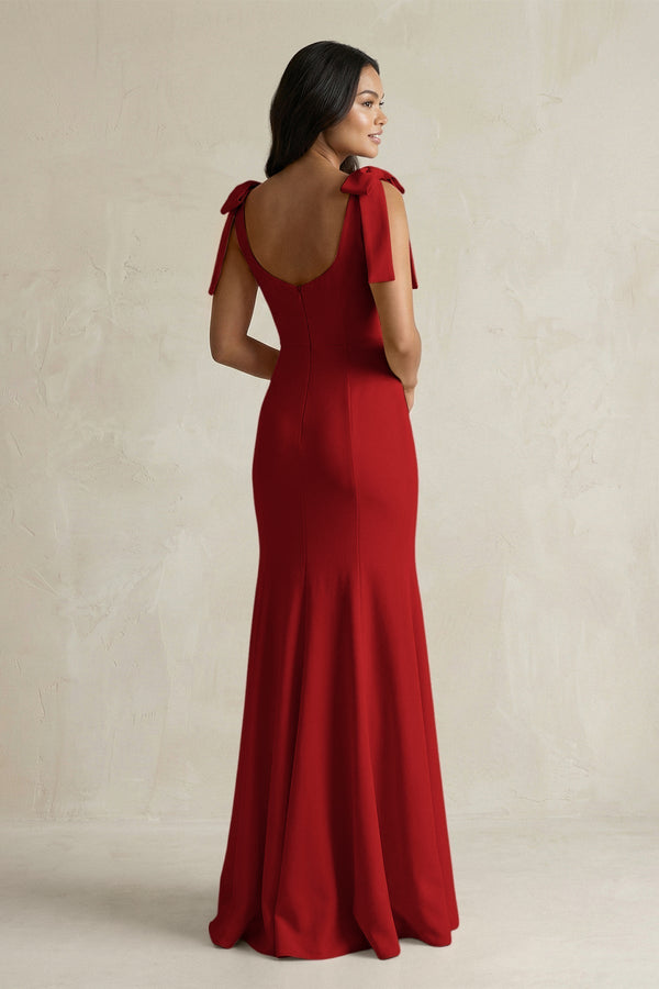 Square Neck Mermaid Bridesmaid Dress With Bow in Spice - KissProm Bridesmaid Dresses