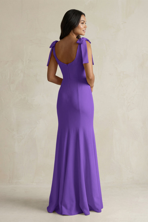 Square Neck Mermaid Bridesmaid Dress With Bow in Tahiti - KissProm Bridesmaid Dresses