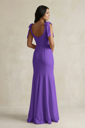 Square Neck Mermaid Bridesmaid Dress With Bow in Tahiti - KissProm Bridesmaid Dresses