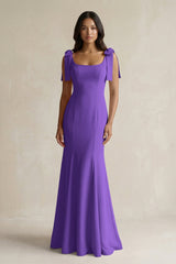 Square Neck Mermaid Bridesmaid Dress With Bow in Tahiti - KissProm Bridesmaid Dresses