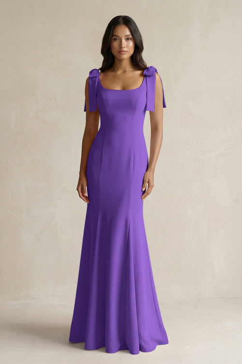 Square Neck Mermaid Bridesmaid Dress With Bow in Tahiti - KissProm Bridesmaid Dresses