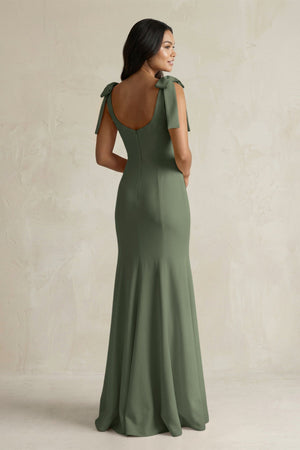 Square Neck Mermaid Bridesmaid Dress With Bow in Thyme - KissProm Bridesmaid Dresses