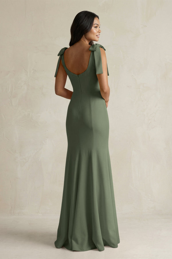 Square Neck Mermaid Bridesmaid Dress With Bow in Thyme - KissProm Bridesmaid Dresses