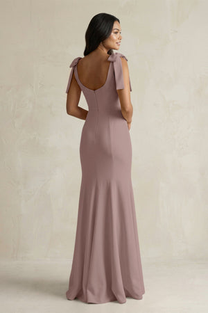 Square Neck Mermaid Bridesmaid Dress With Bow in Toffee - KissProm Bridesmaid Dresses