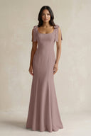 Square Neck Mermaid Bridesmaid Dress With Bow in Toffee - KissProm Bridesmaid Dresses