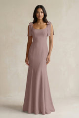 Square Neck Mermaid Bridesmaid Dress With Bow in Toffee - KissProm Bridesmaid Dresses