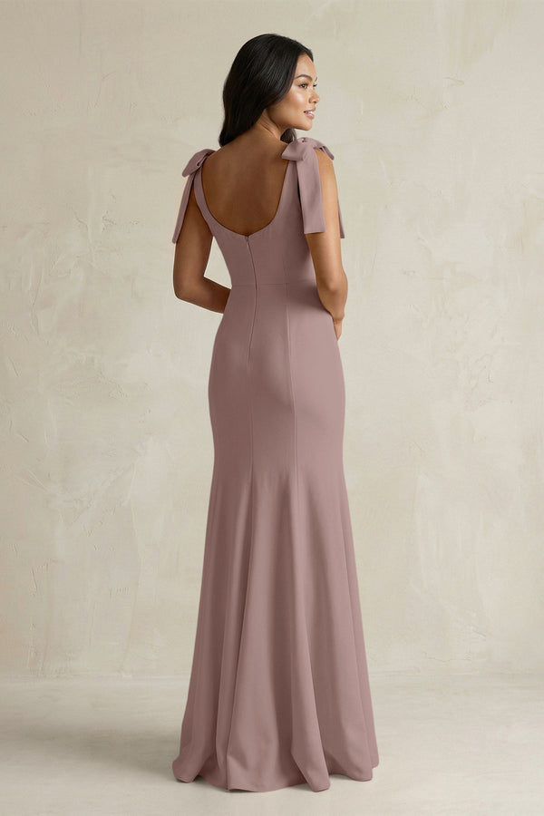Square Neck Mermaid Bridesmaid Dress With Bow in Toffee - KissProm Bridesmaid Dresses