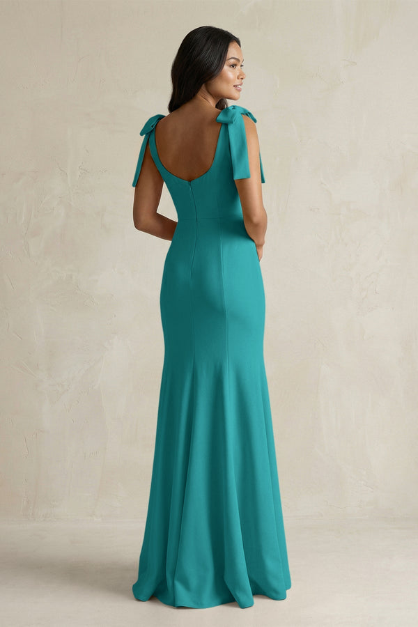 Square Neck Mermaid Bridesmaid Dress With Bow in Turquoise - KissProm Bridesmaid Dresses