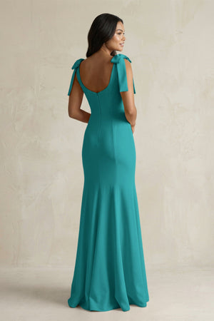 Square Neck Mermaid Bridesmaid Dress With Bow in Turquoise - KissProm Bridesmaid Dresses