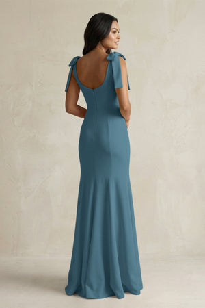 Square Neck Mermaid Bridesmaid Dress With Bow in Twilight - KissProm Bridesmaid Dresses