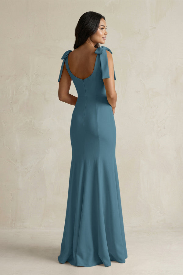 Square Neck Mermaid Bridesmaid Dress With Bow in Twilight - KissProm Bridesmaid Dresses