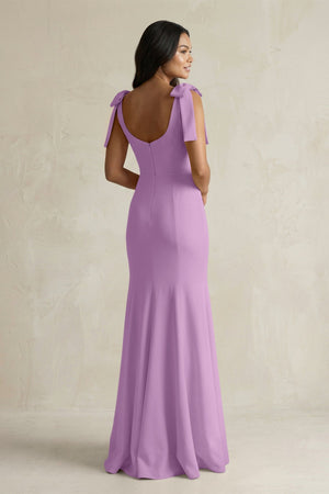 Square Neck Mermaid Bridesmaid Dress With Bow in Vintage Mauve - KissProm Bridesmaid Dresses