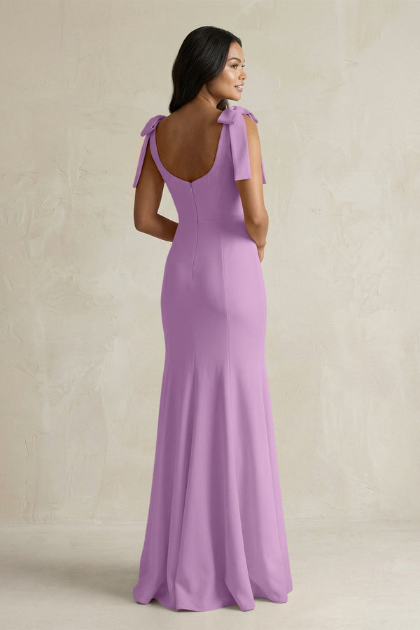 Square Neck Mermaid Bridesmaid Dress With Bow in Vintage Mauve - KissProm Bridesmaid Dresses