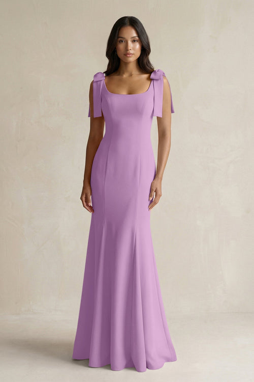 Square Neck Mermaid Bridesmaid Dress With Bow in Vintage Mauve - KissProm Bridesmaid Dresses