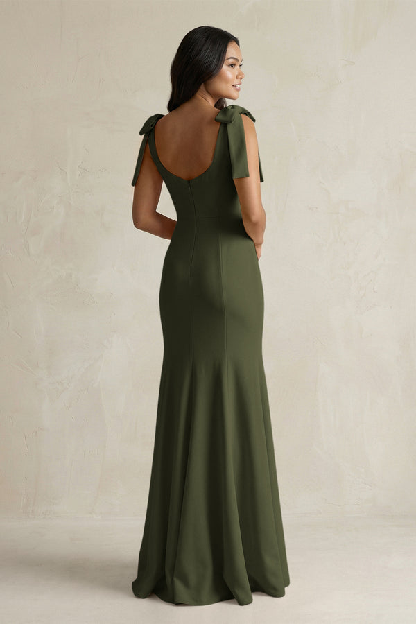 Square Neck Mermaid Bridesmaid Dress With Bow in Willow Green - KissProm Bridesmaid Dresses