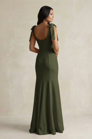 Square Neck Mermaid Bridesmaid Dress With Bow in Willow Green - KissProm Bridesmaid Dresses