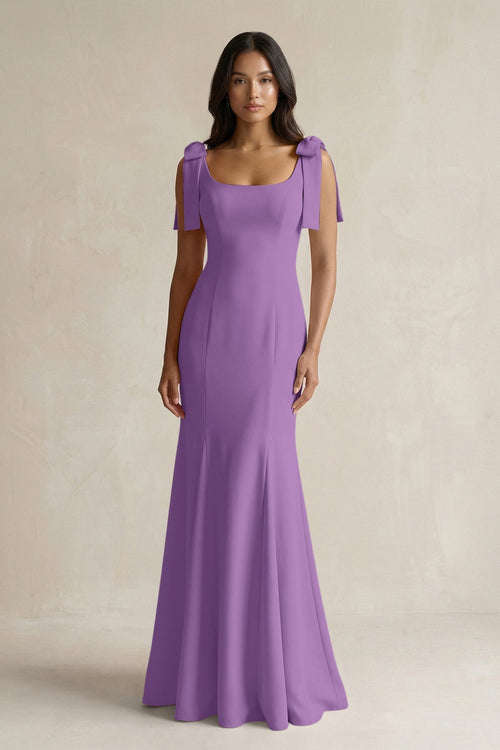 Square Neck Mermaid Bridesmaid Dress With Bow in Wisteria - KissProm Bridesmaid Dresses