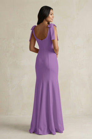 Square Neck Mermaid Bridesmaid Dress With Bow in Wisteria - KissProm Bridesmaid Dresses