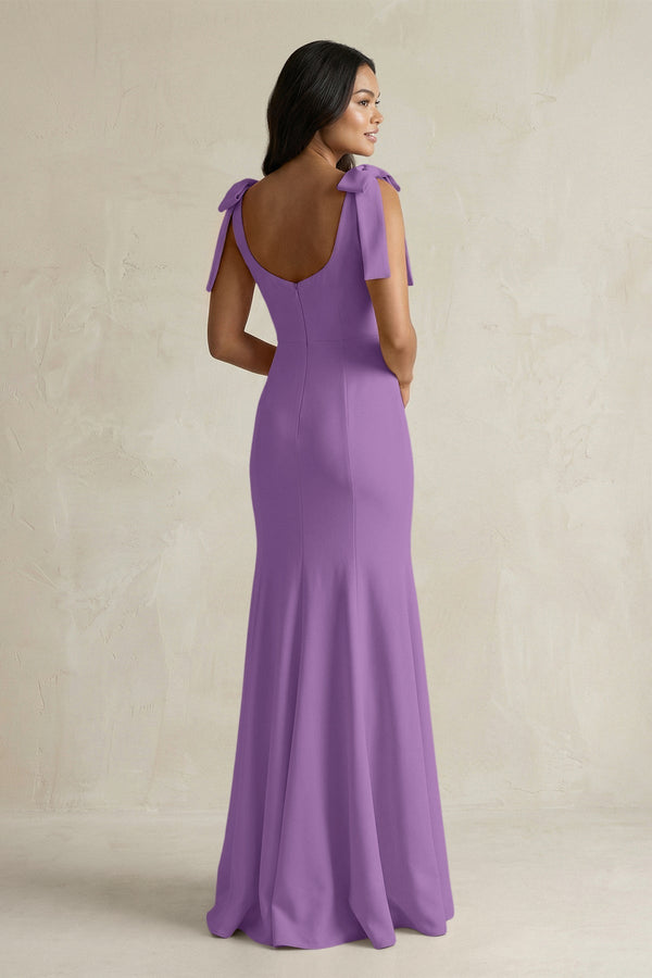 Square Neck Mermaid Bridesmaid Dress With Bow in Wisteria - KissProm Bridesmaid Dresses